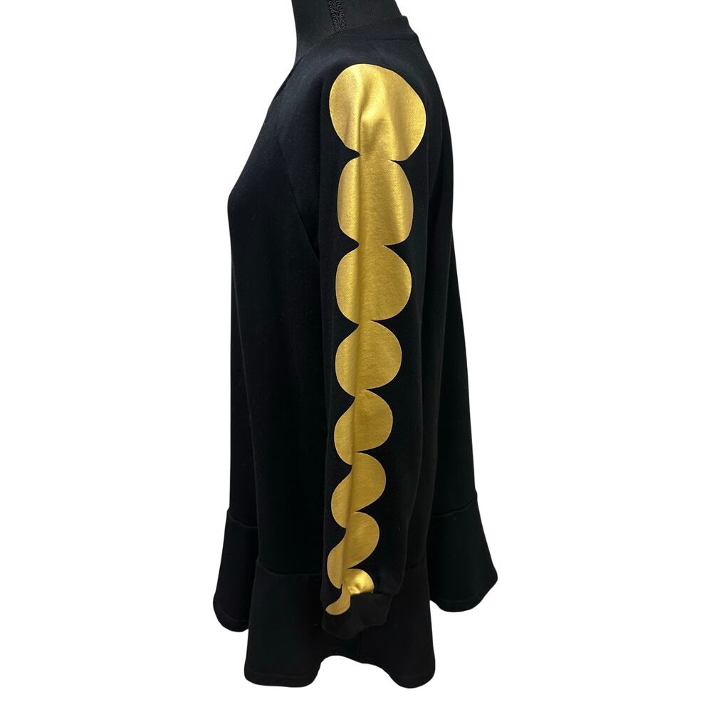 Black Scuba Sweatshirt Dress Gold Dots Ruffle Hem- Large - Picture 4 of 9